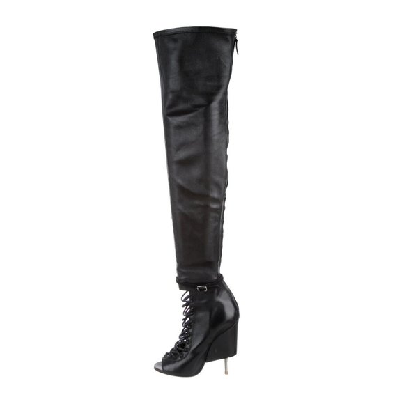 Givenchy Black Over-the-Knee Lace-Up Boots - Picture 4 of 9